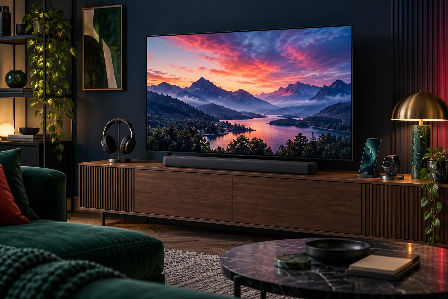 Television and audio setup in a modern home
